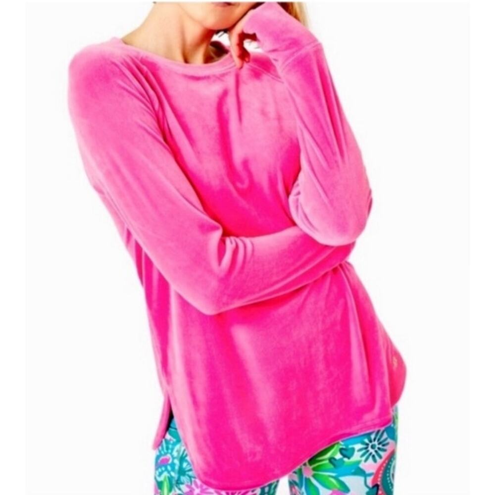 Lilly Pulitzer EUC-Blythe Velour Pullover-Pink Topaz Size XL
